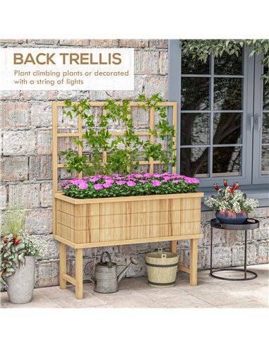 Outsunny Wooden Raised Planter with Trellis for Vine Climbing Plants, Elevated Garden Bed with Drainage Holes and Bed Liner for 