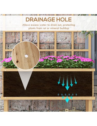 Outsunny Wooden Raised Planter with Trellis for Vine Climbing Plants, Elevated Garden Bed with Drainage Holes and Bed Liner for 