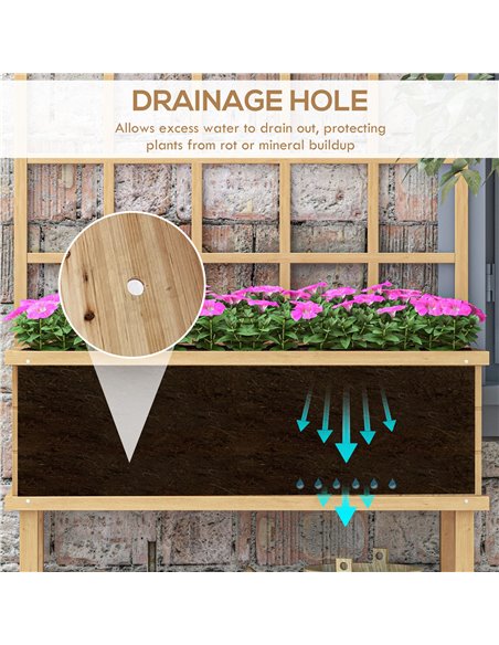 Outsunny Wooden Raised Planter with Trellis for Vine Climbing Plants, Elevated Garden Bed with Drainage Holes and Bed Liner for  - pic 47348 | FastDaddyshop