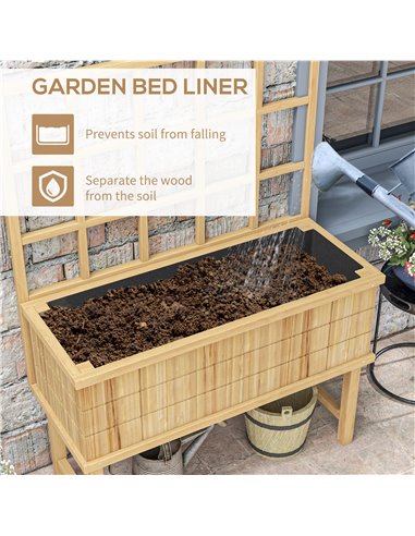 Outsunny Wooden Raised Planter with Trellis for Vine Climbing Plants, Elevated Garden Bed with Drainage Holes and Bed Liner for 