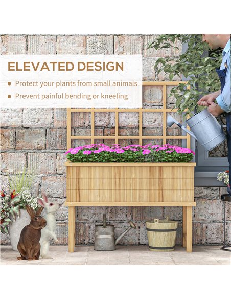 Outsunny Wooden Raised Planter with Trellis for Vine Climbing Plants, Elevated Garden Bed with Drainage Holes and Bed Liner for  - pic 47350 | FastDaddyshop