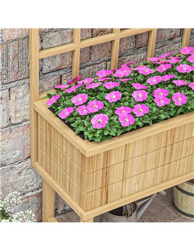 Outsunny Wooden Raised Planter with Trellis for Vine Climbing Plants, Elevated Garden Bed with Drainage Holes and Bed Liner for 