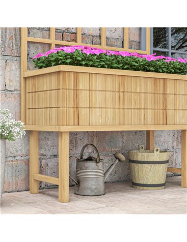 Outsunny Wooden Raised Planter with Trellis for Vine Climbing Plants, Elevated Garden Bed with Drainage Holes and Bed Liner for 