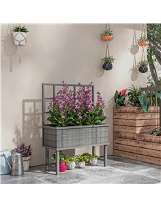 Outsunny Wooden Raised Planter with Trellis for Vine Climbing Plants 84H-085V00GY 2