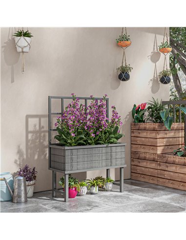 Outsunny Wooden Raised Planter with Trellis for Vine Climbing Plants 84H-085V00GY