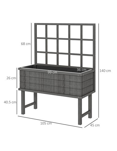 Outsunny Wooden Raised Planter with Trellis for Vine Climbing Plants, Elevated Garden Bed with Drainage Holes and Bed Liner for 