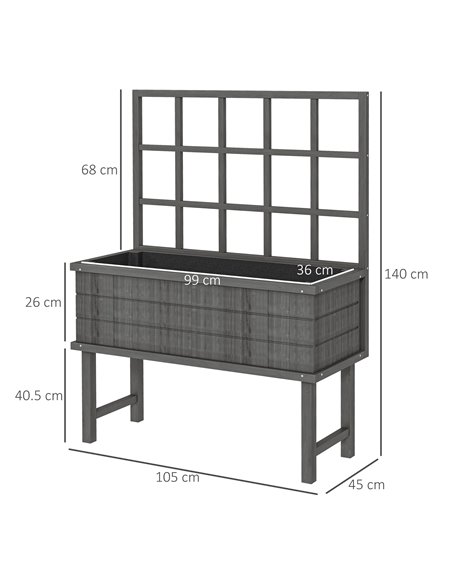 Outsunny Wooden Raised Planter with Trellis for Vine Climbing Plants, Elevated Garden Bed with Drainage Holes and Bed Liner for  - pic 47355 | FastDaddyshop