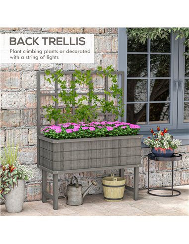 Outsunny Wooden Raised Planter with Trellis for Vine Climbing Plants, Elevated Garden Bed with Drainage Holes and Bed Liner for 