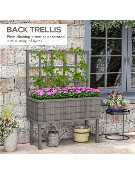 Outsunny Wooden Raised Planter with Trellis for Vine Climbing Plants, Elevated Garden Bed with Drainage Holes and Bed Liner for  - pic 47356 | FastDaddyshop