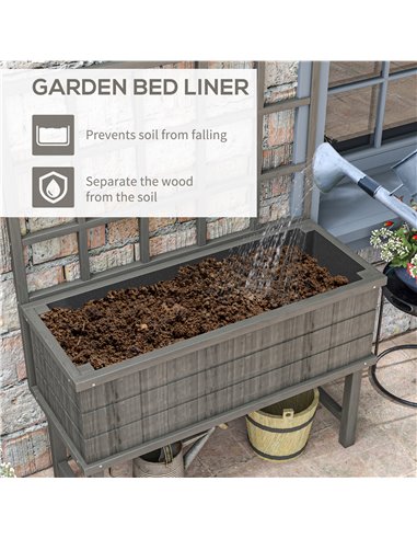 Outsunny Wooden Raised Planter with Trellis for Vine Climbing Plants, Elevated Garden Bed with Drainage Holes and Bed Liner for 