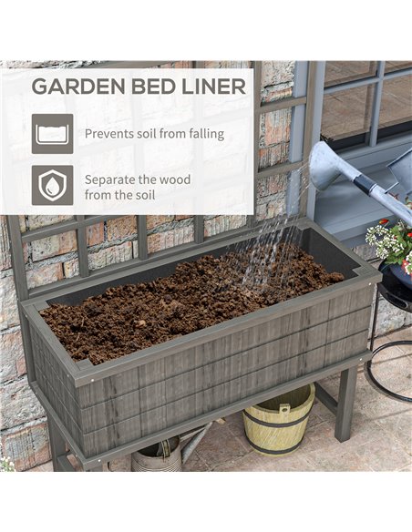 Outsunny Wooden Raised Planter with Trellis for Vine Climbing Plants, Elevated Garden Bed with Drainage Holes and Bed Liner for  - pic 47358 | FastDaddyshop