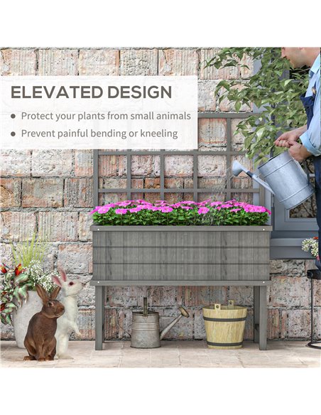 Outsunny Wooden Raised Planter with Trellis for Vine Climbing Plants, Elevated Garden Bed with Drainage Holes and Bed Liner for  - pic 47359 | FastDaddyshop