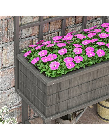 Outsunny Wooden Raised Planter with Trellis for Vine Climbing Plants, Elevated Garden Bed with Drainage Holes and Bed Liner for 