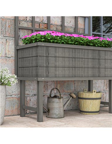 Outsunny Wooden Raised Planter with Trellis for Vine Climbing Plants, Elevated Garden Bed with Drainage Holes and Bed Liner for 