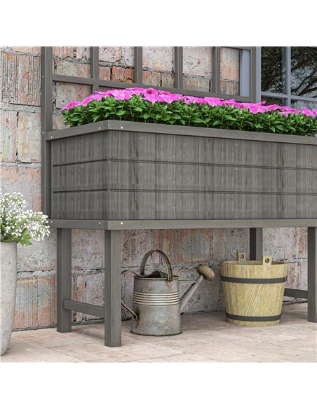 Outsunny Wooden Raised Planter with Trellis for Vine Climbing Plants, Elevated Garden Bed with Drainage Holes and Bed Liner for  - pic 47361 | FastDaddyshop