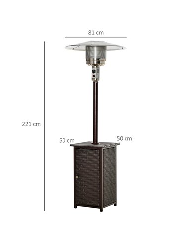 Outsunny 12KW Patio Gas Heater Freestanding Outdoor Garden Heating Rattan Furniture Wicker Table Top 01-0924
