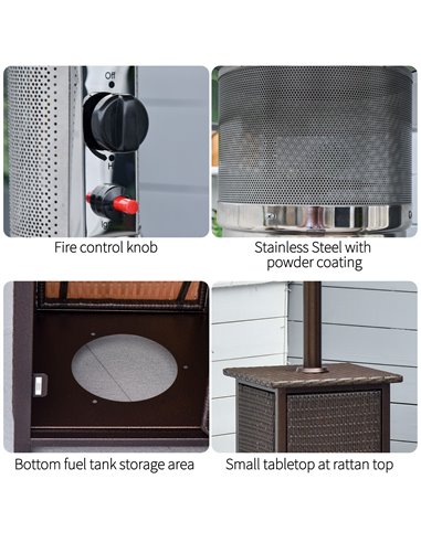 Outsunny 12KW Patio Gas Heater Freestanding Outdoor Garden Heating Rattan Furniture Wicker Table Top 01-0924