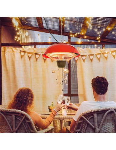 Outsunny 1500W Garden Electric Halogen Patio Heater Hanging Lamp Aluminum Outdoor Ceiling Mounted Heat Warmer - Red 842-081