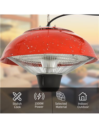 Outsunny 1500W Garden Electric Halogen Patio Heater Hanging Lamp Aluminum Outdoor Ceiling Mounted Heat Warmer - Red 842-081