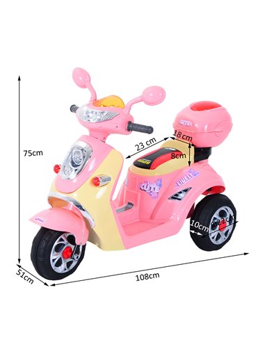 HOMCOM Electric Ride on Toy Tricycle Car-Pink