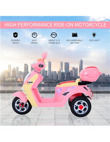 HOMCOM Electric Ride on Toy Tricycle Car-Pink
