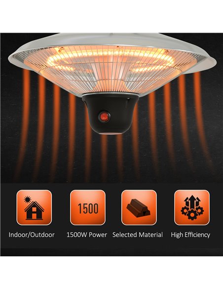 Outsunny 1500W Patio Heater Outdoor Ceiling Mounted Aluminium Halogen Electric Hanging Heating Light with Remote Control and 3 H - pic 47420 | FastDaddyshop