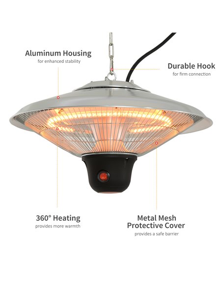 Outsunny 1500W Patio Heater Outdoor Ceiling Mounted Aluminium Halogen Electric Hanging Heating Light with Remote Control and 3 H - pic 47421 | FastDaddyshop