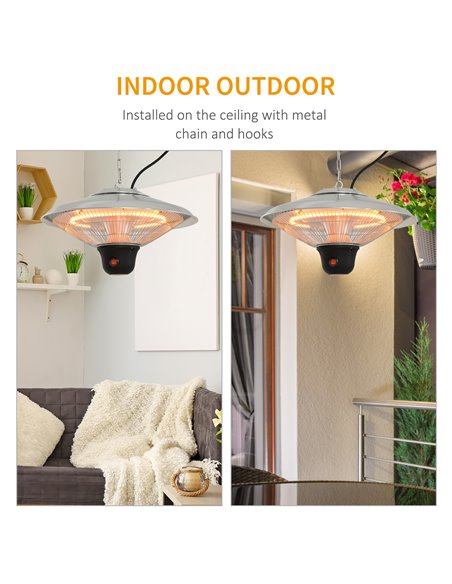 Outsunny 1500W Patio Heater Outdoor Ceiling Mounted Aluminium Halogen Electric Hanging Heating Light with Remote Control and 3 H - pic 47422 | FastDaddyshop