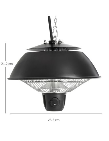 Outsunny 600W Electric Heater Ceiling Hanging Halogen Light with Adjustable Hook Chain Black Aluminium Frame 842-102