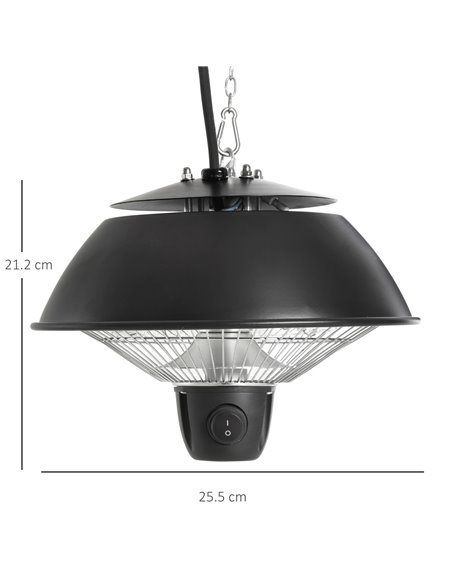 Outsunny 600W Electric Heater Ceiling Hanging Halogen Light with Adjustable Hook Chain Black Aluminium Frame 842-102 - pic 47427 | FastDaddyshop