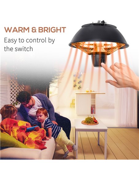 Outsunny 600W Electric Heater Ceiling Hanging Halogen Light with Adjustable Hook Chain Black Aluminium Frame 842-102 - pic 47428 | FastDaddyshop