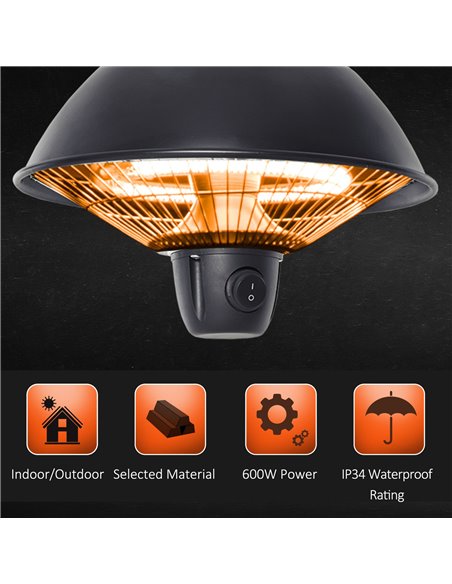 Outsunny 600W Electric Heater Ceiling Hanging Halogen Light with Adjustable Hook Chain Black Aluminium Frame 842-102 - pic 47429 | FastDaddyshop