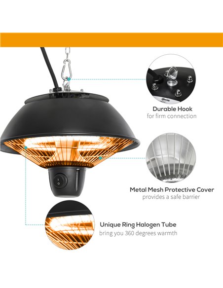 Outsunny 600W Electric Heater Ceiling Hanging Halogen Light with Adjustable Hook Chain Black Aluminium Frame 842-102 - pic 47430 | FastDaddyshop