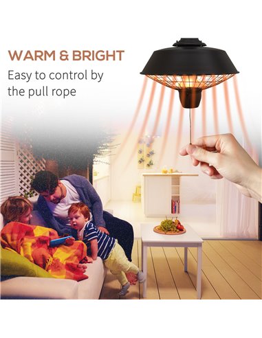 Outsunny 2100W Outdoor Ceiling Mounted Halogen Electric Heater Hanging Patio Garden Warmer Light - Black 842-111