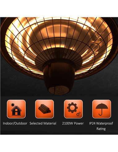Outsunny 2100W Outdoor Ceiling Mounted Halogen Electric Heater Hanging Patio Garden Warmer Light - Black 842-111