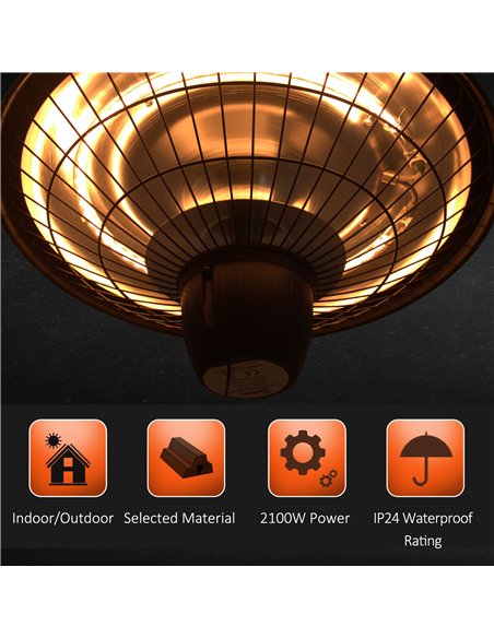 Outsunny 2100W Outdoor Ceiling Mounted Halogen Electric Heater Hanging Patio Garden Warmer Light - Black 842-111 - pic 47447 | FastDaddyshop