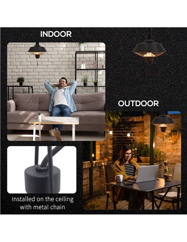 Outsunny 2100W Outdoor Ceiling Mounted Halogen Electric Heater Hanging Patio Garden Warmer Light - Black 842-111