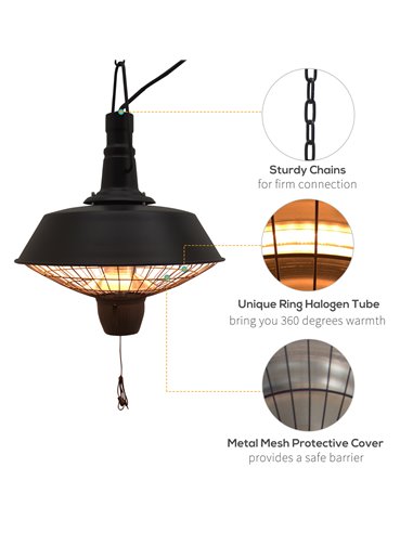 Outsunny 2100W Outdoor Ceiling Mounted Halogen Electric Heater Hanging Patio Garden Warmer Light - Black 842-111