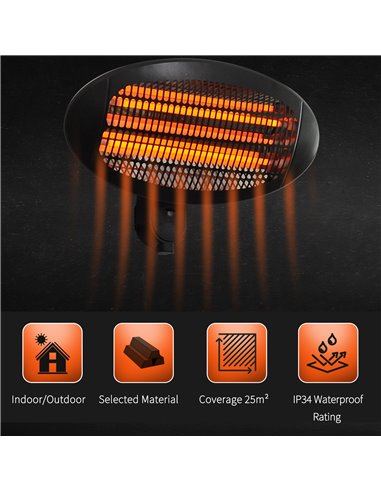 Outsunny 2kw Wall Mounted Infrared Electric Patio Heater Garden Outdoor Heating Warmer Waterproof 3 Power Settings Tilt Angle 84
