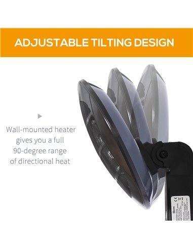 Outsunny 2kw Wall Mounted Infrared Electric Patio Heater Garden Outdoor Heating Warmer Waterproof 3 Power Settings Tilt Angle 84