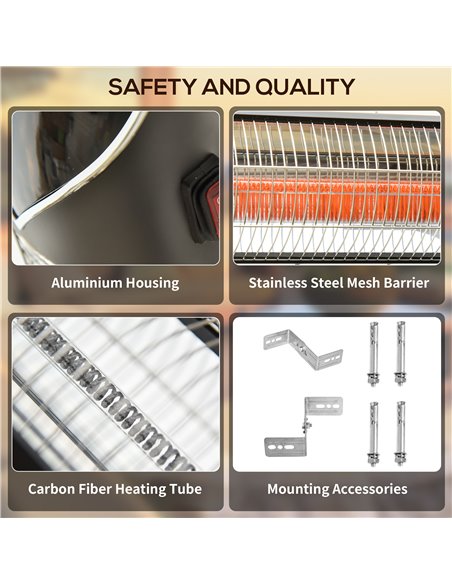 Outsunny 2000W Electric Infrared Patio Heater Wall Mounted Carbon Fibre Heater with Remote Control, 4 Heat Settings, 24-Hour Tim - pic 47473 | FastDaddyshop