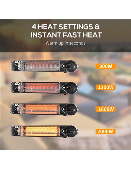 Outsunny 2000W Electric Infrared Patio Heater Wall Mounted Carbon Fibre Heater with Remote Control, 4 Heat Settings, 24-Hour Tim - pic 47474 | FastDaddyshop