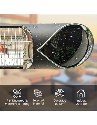 Outsunny 2000W Electric Infrared Patio Heater Wall Mounted Carbon Fibre Heater with Remote Control, 4 Heat Settings, 24-Hour Tim