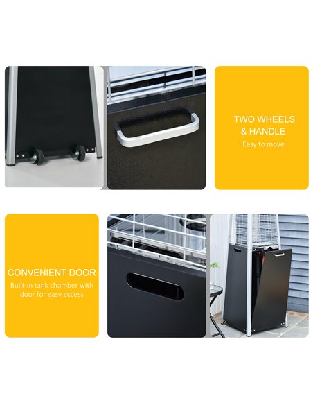 Outsunny 11.2KW Outdoor Patio Gas Heater Freestanding Pyramid Propane Heater Garden Tower Heater with Wheels, Dust Cover, Black, - pic 47501 | FastDaddyshop