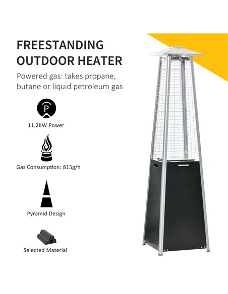 Outsunny 11.2KW Outdoor Patio Gas Heater Freestanding Pyramid Propane Heater Garden Tower Heater with Wheels, Dust Cover, Black, - pic 47504 | FastDaddyshop