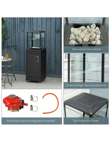 Outsunny 9KW Gas Patio Heater with Lava Rocks, Freestanding Heater Real Flame Propane Heater with Wheels, Dust Cover, Regulator 