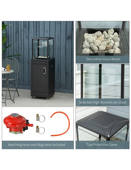 Outsunny 9KW Gas Patio Heater with Lava Rocks, Freestanding Heater Real Flame Propane Heater with Wheels, Dust Cover, Regulator  - pic 47584 | FastDaddyshop