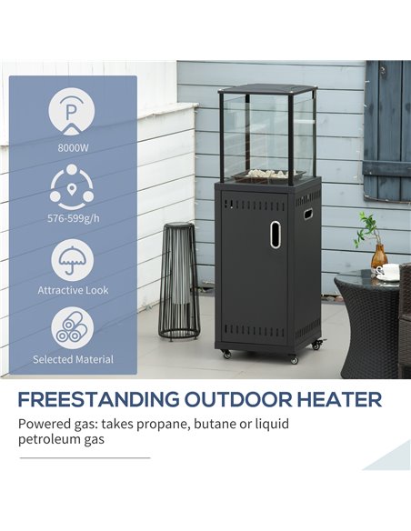 Outsunny 9KW Gas Patio Heater with Lava Rocks, Freestanding Heater Real Flame Propane Heater with Wheels, Dust Cover, Regulator  - pic 47585 | FastDaddyshop