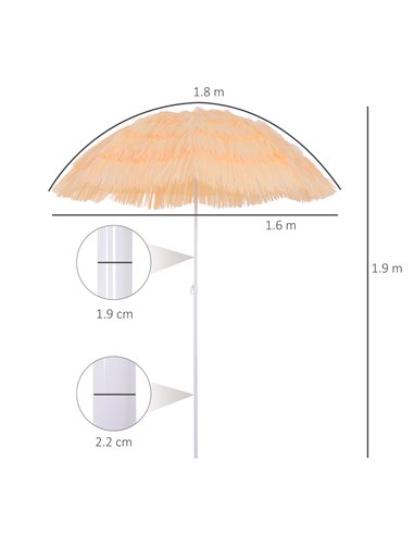 Outsunny Patio Garden Hawaii Beach Sun Umbrella Sunshade Hawaiian Folding Tilting Crank Parasol (Wheat) 01-0025