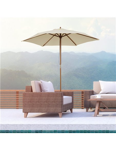 Outsunny 2.5m Wood Wooden Garden Parasol Sun Shade Patio Outdoor Umbrella Canopy New(Beige) 01-0212 - pic 47606 | FastDaddyshop
